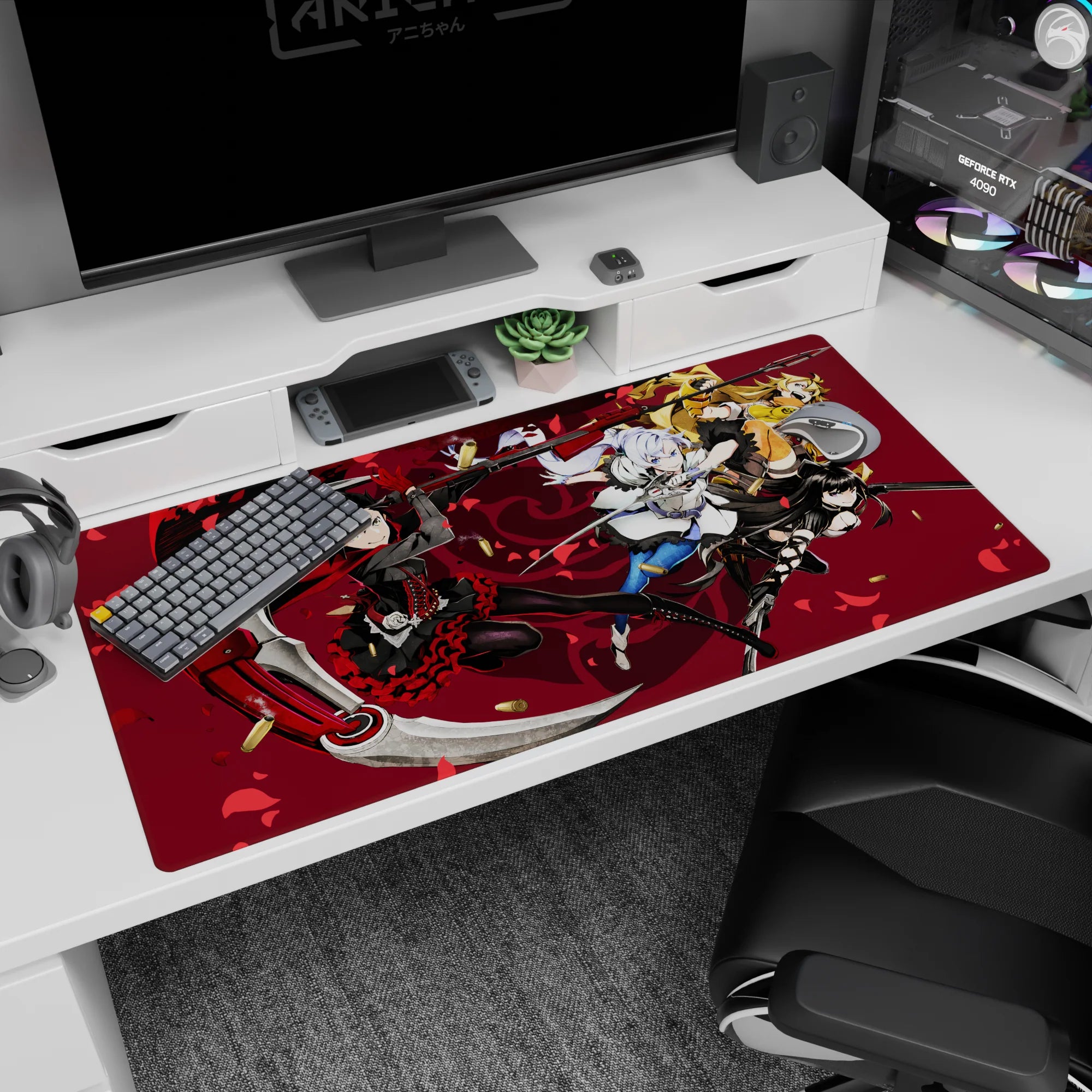 Anime girl desk pad 40x20 inches featuring a scythe-wielding frill-dress fighter leading the charge.