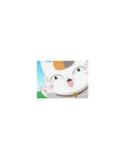 Classic anime mouse pad 14x10 inches with close-up lucky cat, paws up, collar bell, bold clean lines.