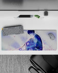 Anime mouse pad 32x12 inches in soft lavender and pink, airy spring vibes and comforting teary romance.