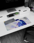 28x12 inches anime mouse pad showing dark-haired boy hugging teary blonde girl, emotional embrace.