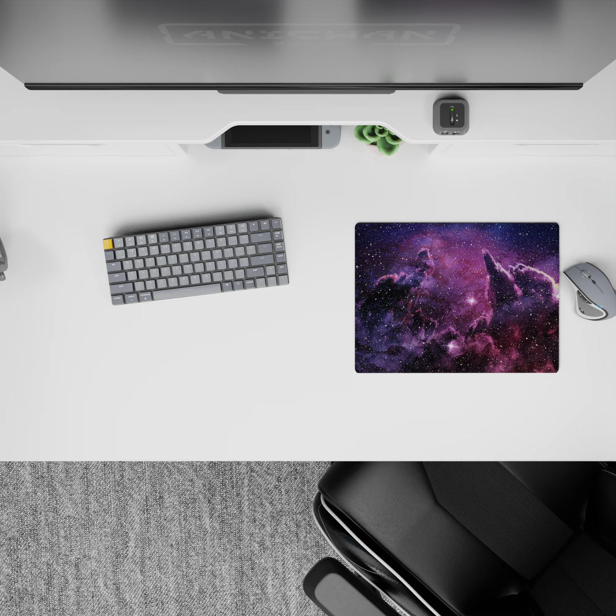 Inky purple and smoky black 14x10 inches mouse pad with a cozy violet haze for late-night work.