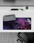 Inky purple to smoky black 28x12 inches mouse pad with cozy violet haze and a faint rosy glow.