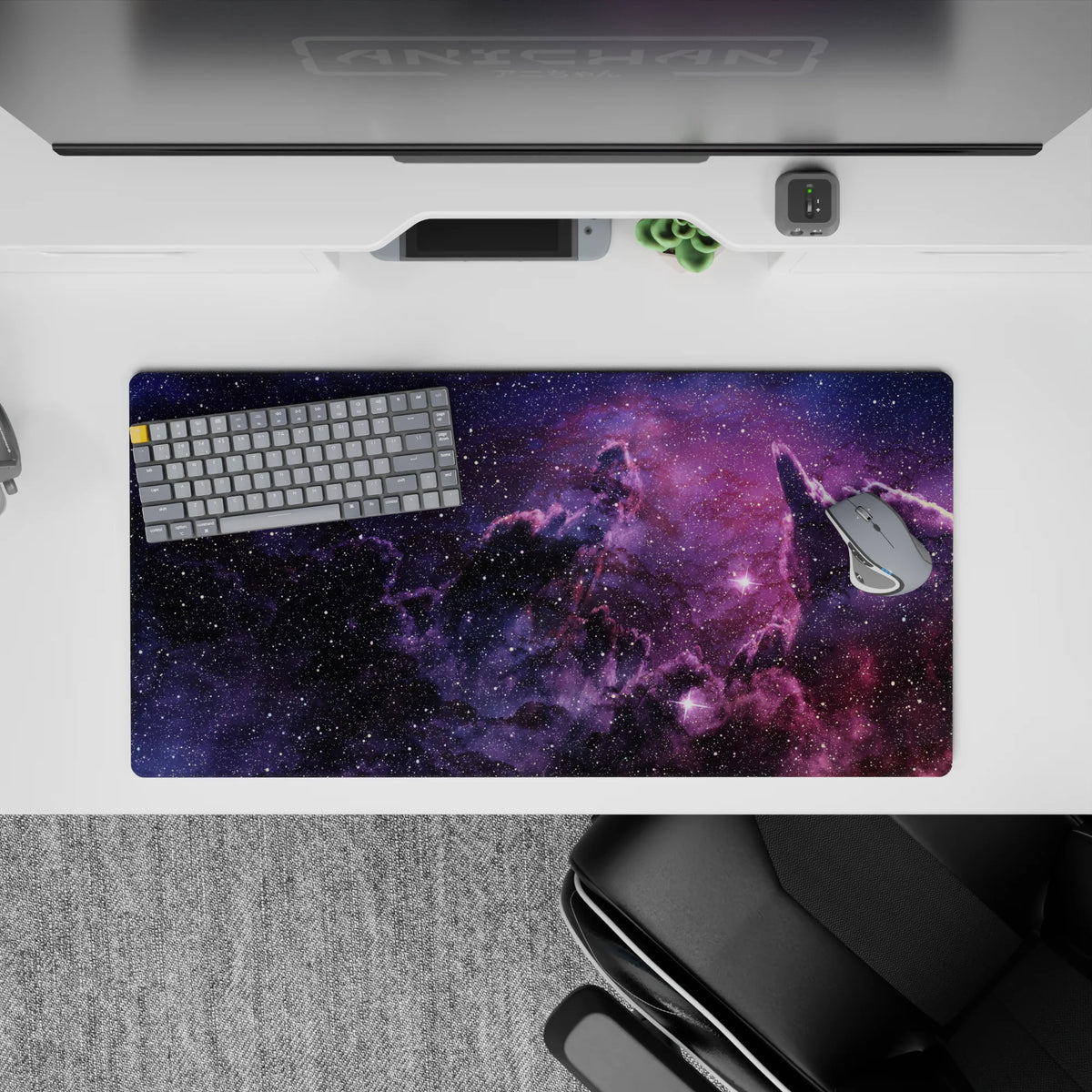 Cozy inky purple and smoky black mouse pad with faint rosy glow, 32x16 inches.
