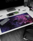 Galaxy night sky desk pad 40x20 inches showing a dreamy nebula scene with tiny stars throughout.