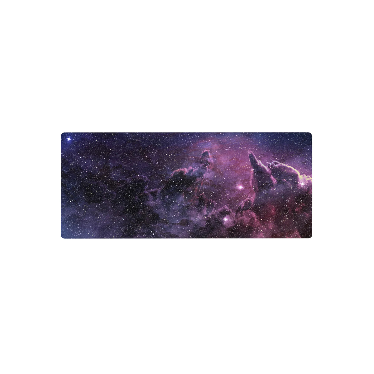 Midnight nebula starfield desk mouse pad, 28x12 inches, with deep space clouds and subtle depth.