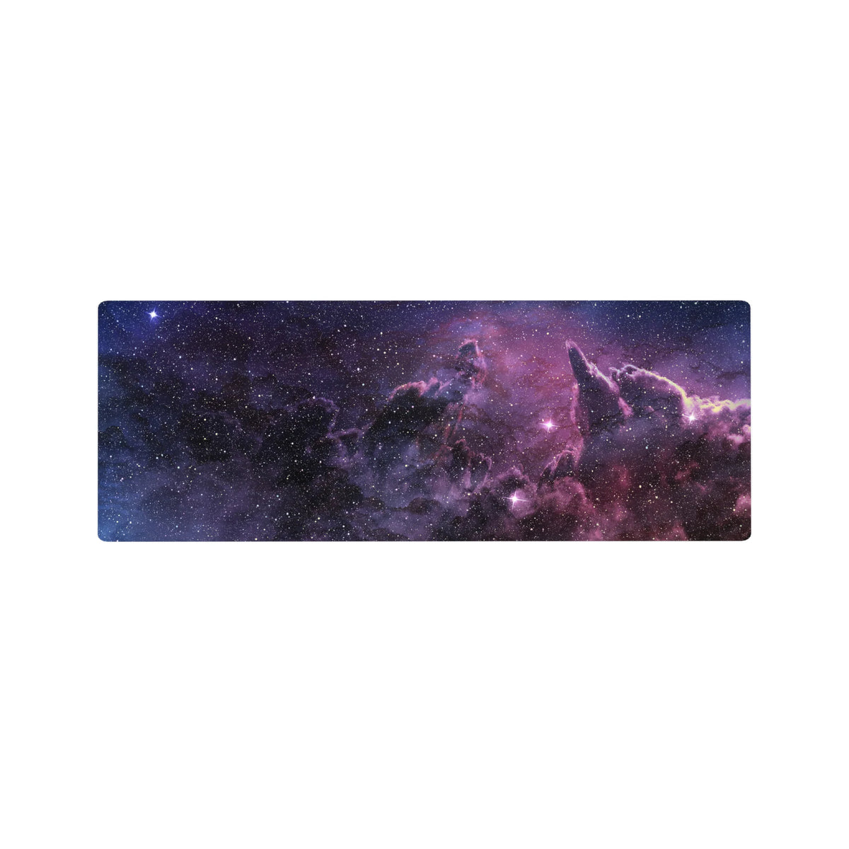 Midnight nebula starfield desk mouse pad, extended 32x12 inches.