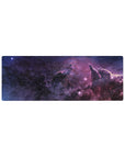 Midnight nebula starfield desk mouse pad, extended 32x12 inches.