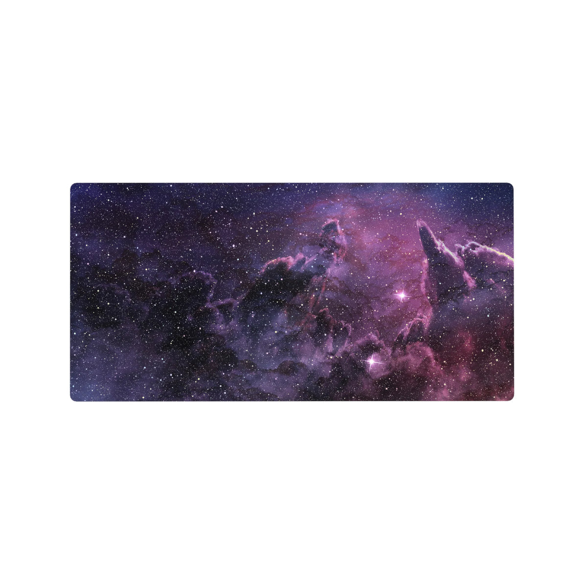 Midnight nebula starfield desk mouse pad, extended 32x16 inches.