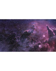 Midnight nebula starfield desk pad 40x20 inches with deep space pattern and scattered stars.