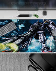 Cool blue smoky textured anime desk pad 40x20 inches with sharp ink shadows and late-night queue energy.