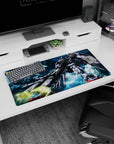 32x16 inches anime mouse pad showing Gundam Wing Zero aiming twin blasters at the desk, cannons lit.
