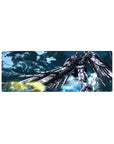 32x12 inches anime mouse pad featuring Wing Zero Gundam with flared wings, glowing cannons, and scuffed armor.