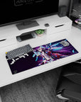 32x12 inches Shiro No Game No Life mouse pad, purple hair, gold eyes, cyan rings, blade-like wings.