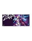 28x12 inches anime girl mouse pad with cyber neon Shiro, headset rings, and wing-like blades design.
