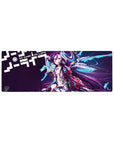 32x12 inches anime girl mouse pad with cyber neon design, headset rings, and shattered wing blades.