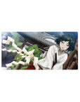32x16 inches anime girl mouse pad with shrine-side scene, kimono top, red hakama, and swirling paper streamers.