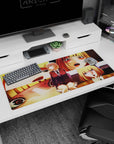 36x16 inches anime girl desk pad showing honey-blonde schoolgirl in burgundy blazer, shy-to-flustered.