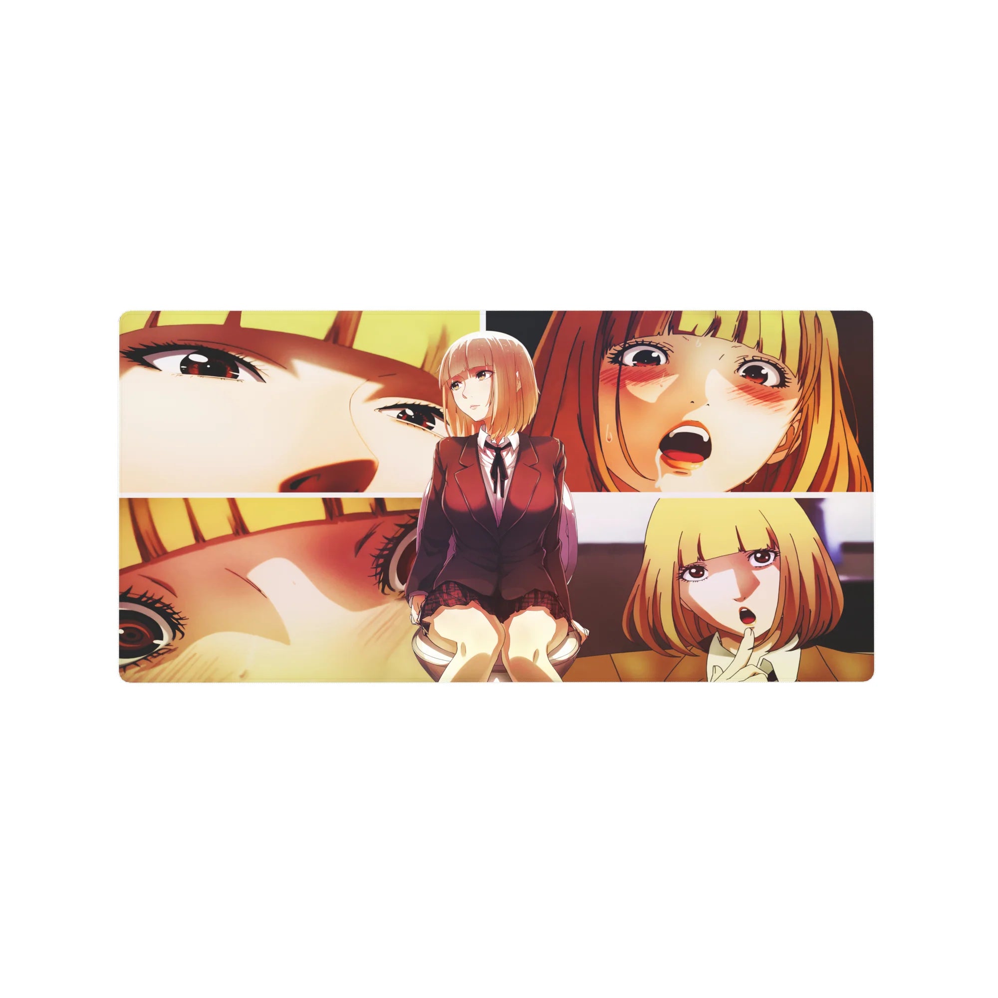 32x16 inches anime girl mouse pad with burgundy blazer schoolgirl and manga-style close-up panels.