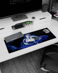 32x12 inches anime girl mouse pad featuring a blonde cloaked heroine striking a dramatic midnight pose.