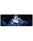 32x12 inches anime girl mouse pad with blonde heroine in cloak, midnight action desk mat art.