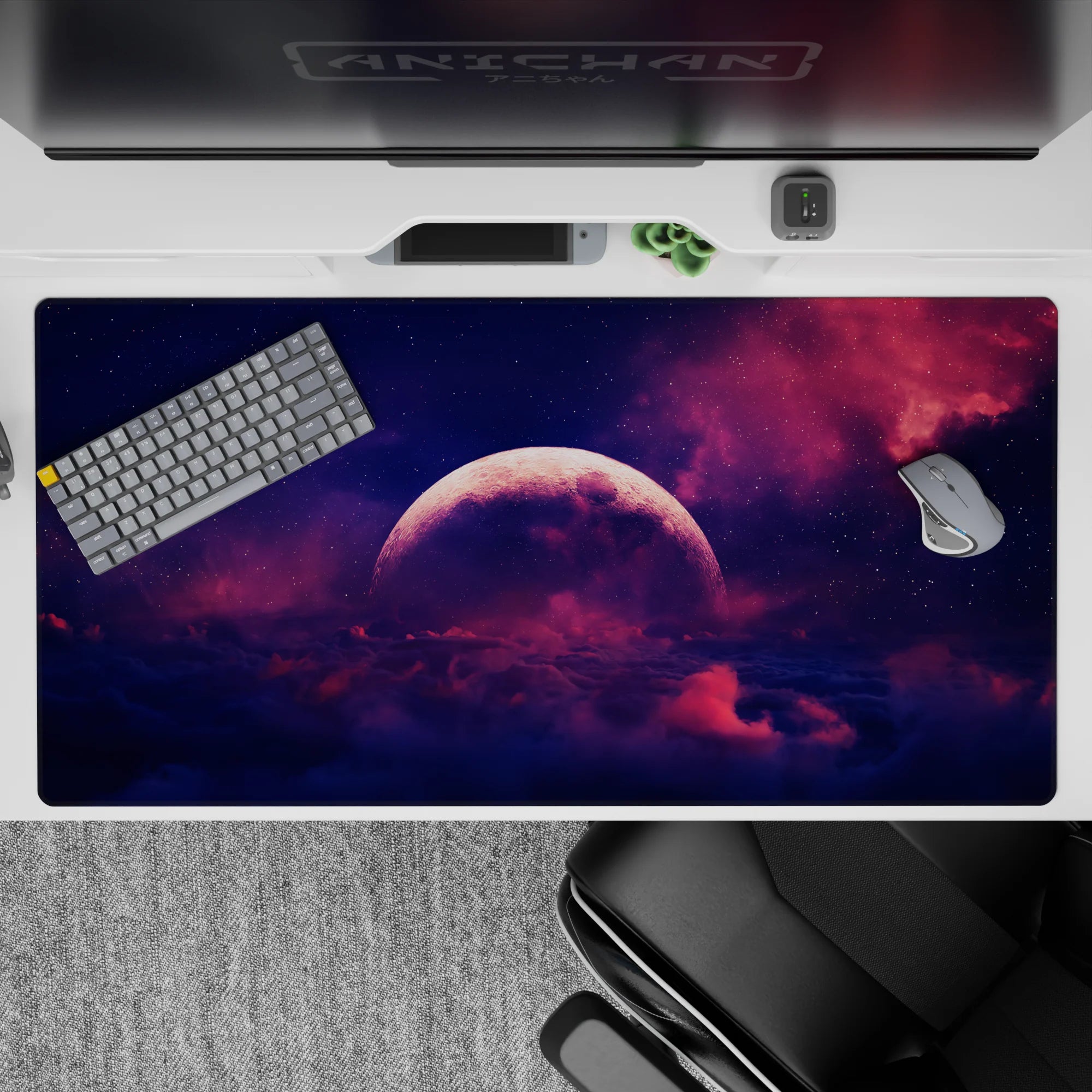 Cozy indigo, violet, and magenta mist desk pad 40x20 inches with smooth gradients for late nights.