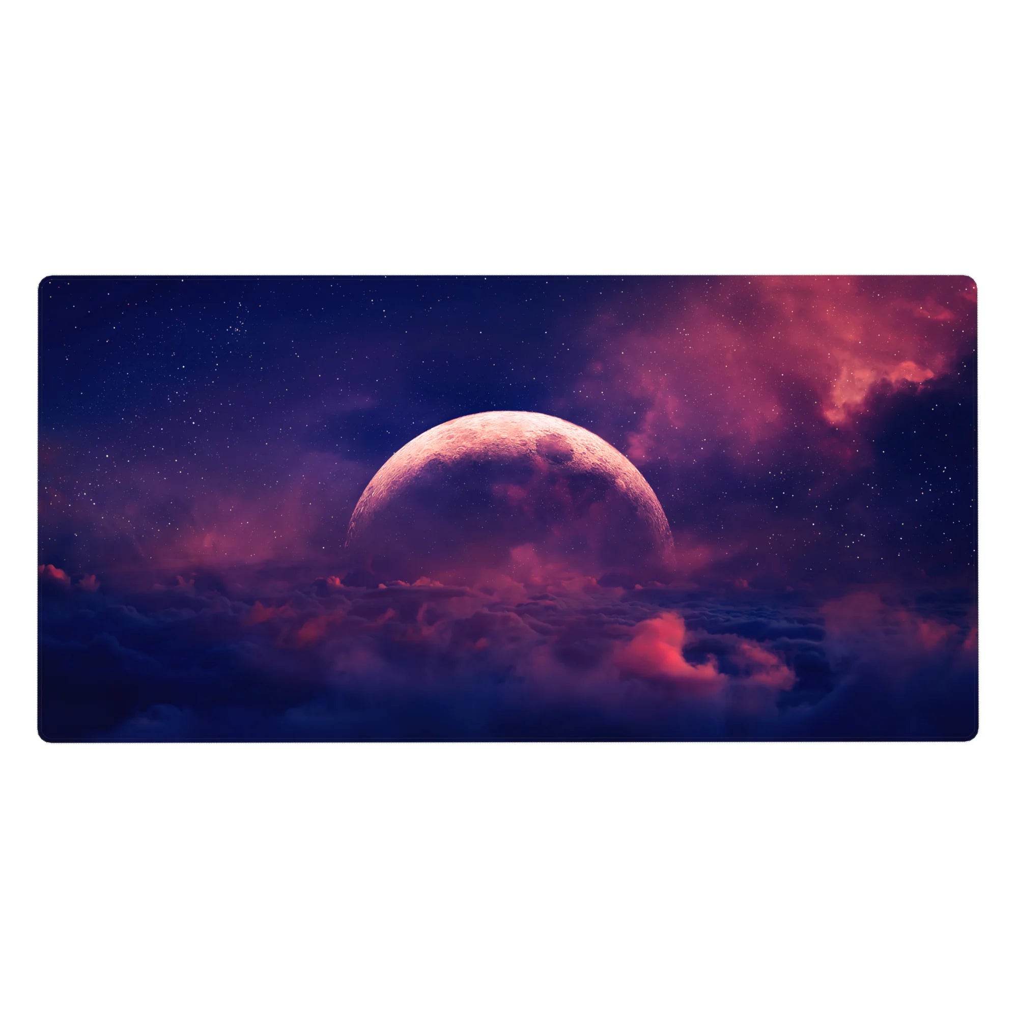 Midnight sky gradient desk pad 40x20 inches with indigo-to-violet haze, starlight, and soft clouds.