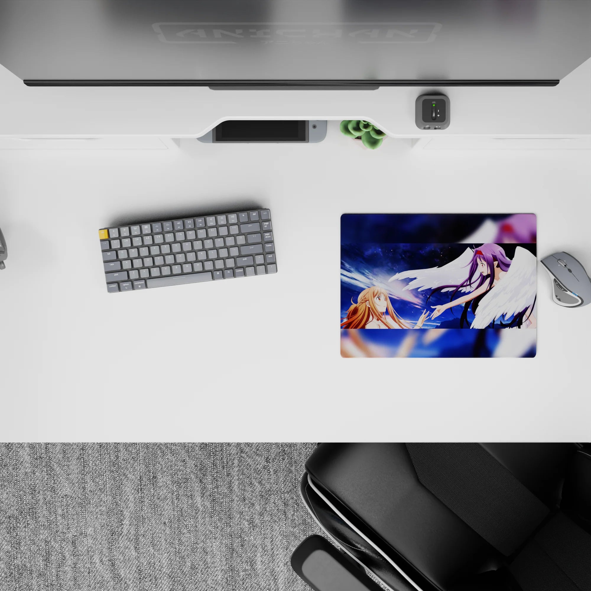 Anime mouse pad 14x10 inches featuring Asuna and Yuuki from Sword Art Online in a celestial moment with dreamy hues.