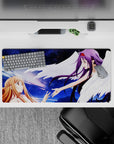 Anime mouse pad 32x16 inches featuring Asuna and Yuuki from Sword Art Online, with violet starlight and sunrise hues.