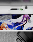 Anime desk pad 36x16 featuring Asuna and Yuuki from Sword Art Online. A celestial scene with violet starlight and sunrise hues.