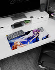 Anime mouse pad 28x12 inches featuring Asuna and Yuuki from Sword Art Online in a celestial scene with violet starlight.