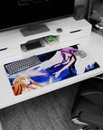Anime mouse pad 32x16 inches featuring Asuna and Yuuki from Sword Art Online in a celestial, dreamy sky moment.