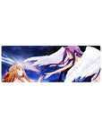 Anime mouse pad 32x12 inches featuring Asuna and Yuuki from Sword Art Online, with violet starlight and sunrise hues.