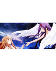 Anime desk pad 36x16 inches featuring Asuna and Yuuki from Sword Art Online, set against a violet starlight sky.