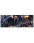 32x12 inches anime girl mouse pad with neon rain city, mech guardian, and umbrella heroine sci-fi art.