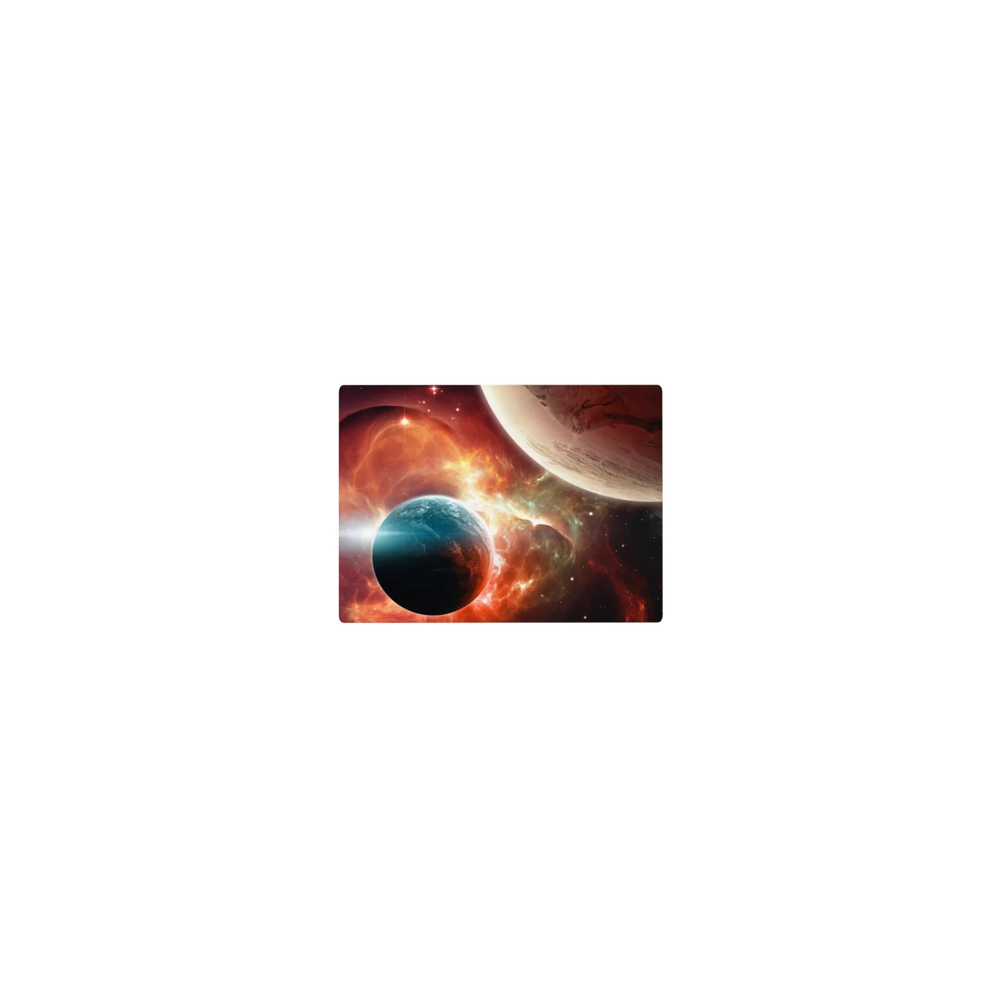 Cosmic nebula and two-planet horizon classic mouse pad, 14x10 inches.