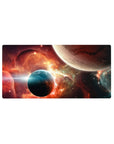 Cosmic nebula and two planets desk mouse pad, extended 32x16 inches size for keyboard and mouse.