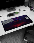 Anime mouse pad 32x16 inches showing tiny torchbearer facing a colossal shadow monster with jagged grin.