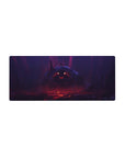 28x12 inches anime mouse pad with hero vs colossal shadow beast in cavern, cinematic wide boss fight art.