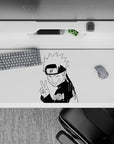 36x16 inches monochrome anime mouse pad, crisp ink lines and playful ninja vibe for gaming or work.