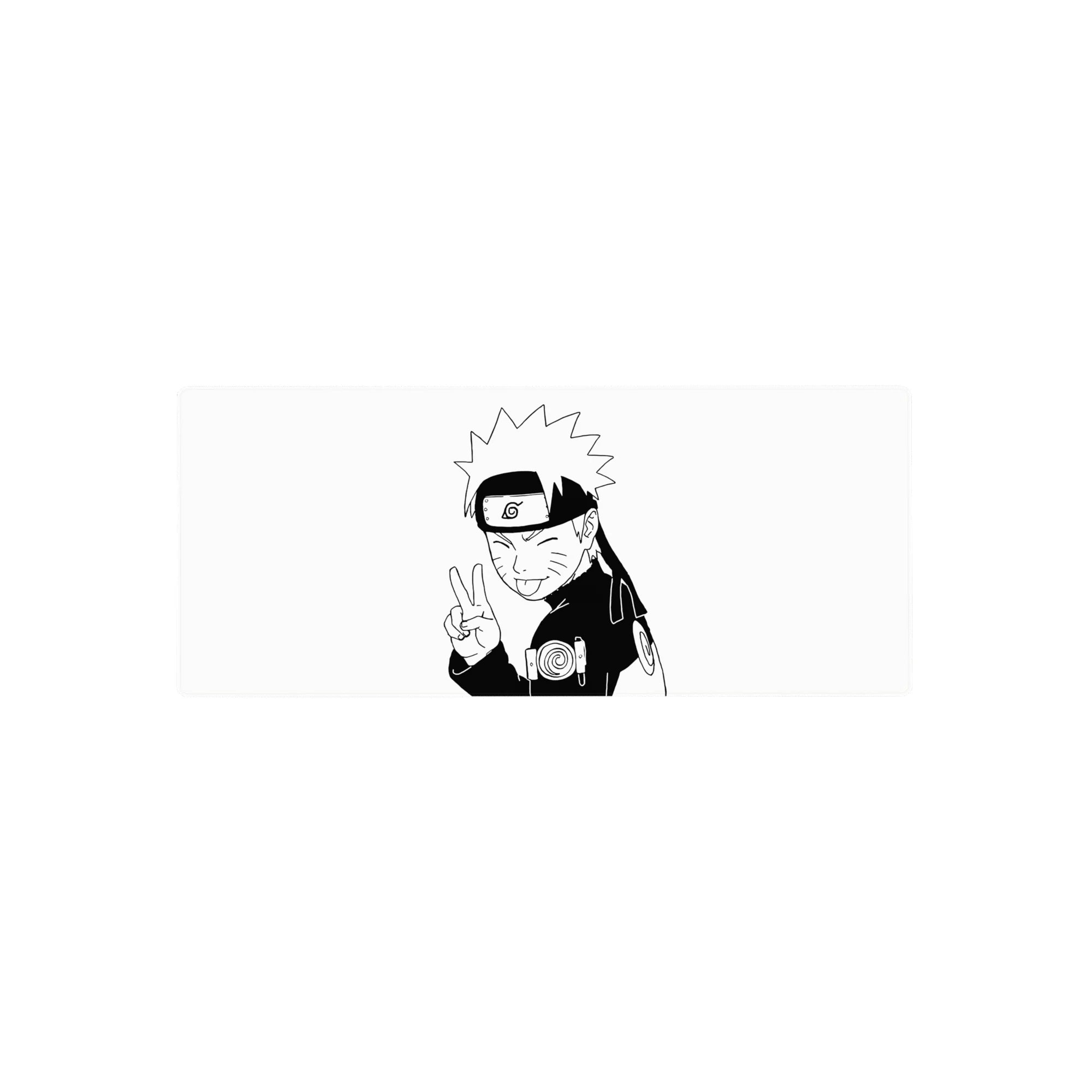 28x12 inches anime mouse pad with bold black-and-white Naruto line art, peace sign pose and clean spirals.