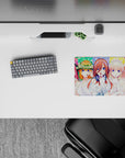 Rainbow confetti backdrop anime bride mouse pad 14x10 inches, bright blue eyes, playful romantic secret vibe.