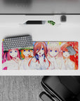 32x12 inches anime girl mouse pad in bright pastel rainbow confetti, playful romantic vibe with blue-eyed brides.