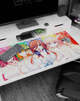 40x20 inches anime desk pad with center white bride and neck headphones, flanked by pink and orange brides.