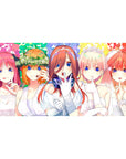 40x20 inches anime girl desk pad with five brides, veils, tiaras, and hush pose on rainbow confetti.