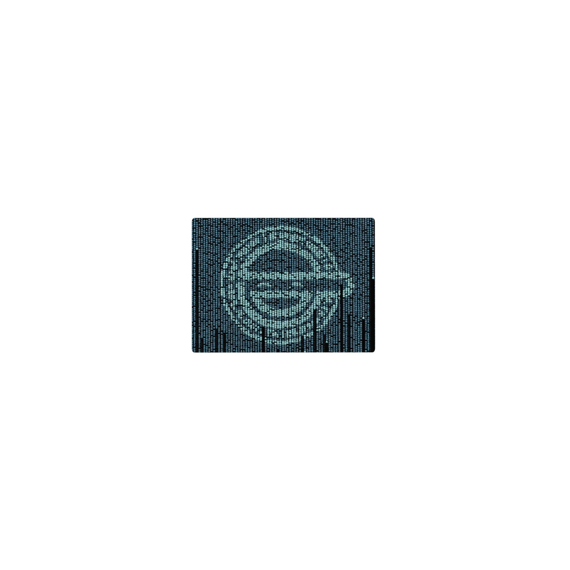 Classic anime mouse pad 14x10 inches with teal falling code forming a sharp hacker face on navy.