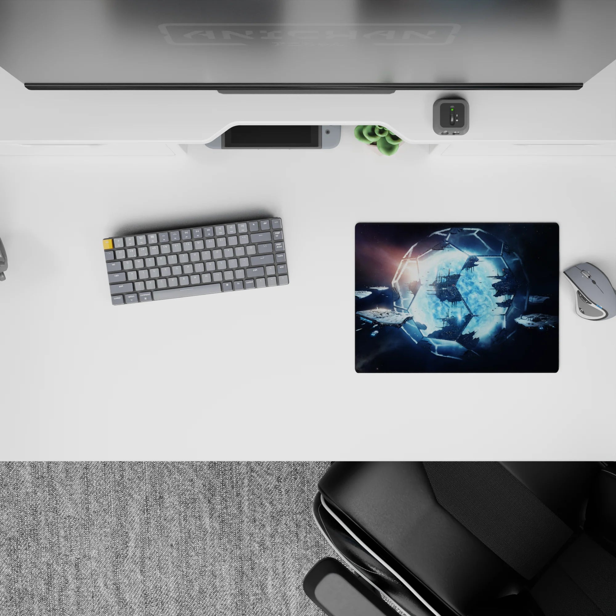 Dark starfield classic mouse pad 14x10 inches in calm sci-fi mood with icy blue glow on a clean backdrop.