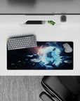 Dark starfield mouse pad 28x12 inches in deep black and icy blue, calm late‑night sci‑fi vibe.