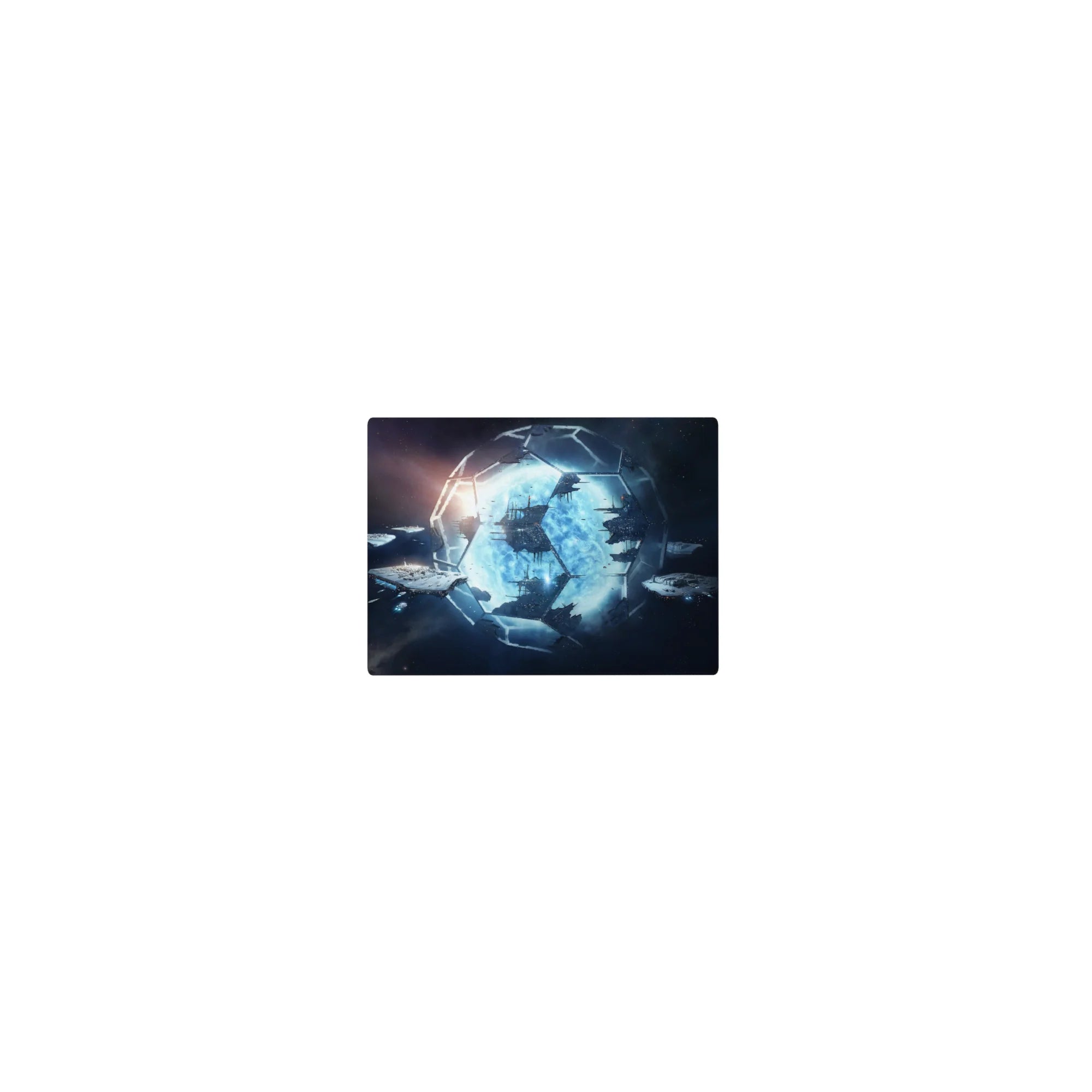 Space sci-fi classic mouse pad 14x10 inches with hex panels, starry void, blue gateway and tiny ships.