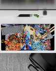 32x16 inches anime mouse pad with fiery reds, icy blues, and gold sparks for an intense battle vibe.