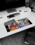 28x12 inches Mega Man desk mouse pad, arm cannon raised amid explosions, robots, and swirling energy.